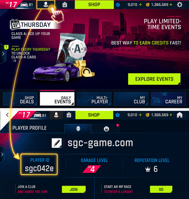 شرح كيفية الحصول على Player ID الخاص بـ Asphalt 9